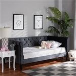 Cora Daybed in Grey Velvet Fabric and Dark Brown Finish by Baxton Studio - BAX-Cora-Grey Velvet-Daybed-Twin