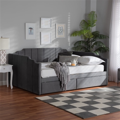 Gulliver Daybed in Grey Velvet Fabric Finish by Baxton Studio - BAX-DV19804-Grey Velvet Daybed-Full