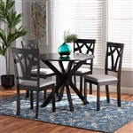 Luise 5 Piece Round Table Dining Room Set in Grey Fabric and Dark Brown Finish by Baxton Studio - BAX-Luise-Grey/Dark Brown-5PC