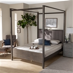 Natasha Platform Canopy Bed in Grey Fabric and Dark Grey Oak Finish by Baxton Studio - BAX-MG0021-2-Gray/Green Gray-Queen