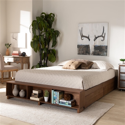 Arthur Platform Bed in Ash Walnut Brown Finish by Baxton Studio - BAX-MG6001-1S-Ash Walnut-4DW-Queen