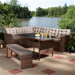 Angela Modern and Contemporary 4-Piece Grey Fabric and Brown Woven Rattan Outdoor Patio Set by Baxton Studio - BAX-MLM-210339-Light Grey