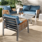 Nicholson Modern and Contemporary 4-Piece Blue Fabric and Grey Metal with Brown PE Rattan Outdoor Patio Lounge Set by Baxton Studio - BAX-MLM-210477-Blue