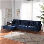 Galena Contemporary Glam and Luxe Navy Blue Velvet Sleeper Sectional with Left Facing Chaise by Baxton Studio - BAX-RDS-S0019L-Navy Blue Velvet/Black-LFC