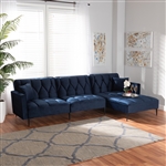 Galena Contemporary Glam and Luxe Navy Blue Velvet Sleeper Sectional with Right Facing Chaise by Baxton Studio - BAX-RDS-S0019L-Navy Blue Velvet/Black-RFC