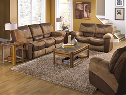 Portman 2 Piece Reclining Sofa, Reclining Loveseat Set in Two Tone Chocolate and Saddle Fabric by Catnapper - 196-2