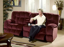 Softie Reclining Console Sofa with Storage and Cupholders in Bordeaux Suede Fabric by Catnapper - 3749-B