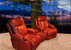 Geneva Theater Seating - 2 Red Leather Chairs By Catnapper -  Electric Power Recline