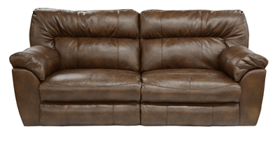 Larkin Power Lay Flat Reclining Sofa in Chestnut, Godiva, or Putty Leather by Catnapper - 61391