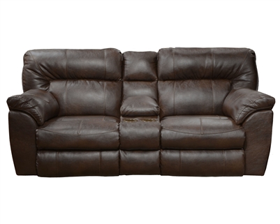 Larkin Power Lay Flat Reclining Console Loveseat in Chestnut, Godiva, or Putty Leather by Catnapper - 613999