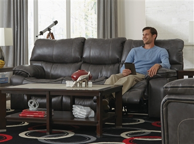 Camden Power Lay Flat Reclining Sofa in Steel Color Leather Like Fabric by Catnapper - 64081-ST