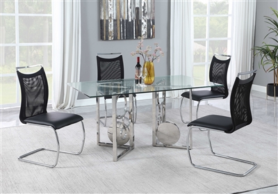 Bruna-Nadine 5 Piece Dining Room Set w/ 42" x 72" Glass Top Table & Nadine Chairs by Chintaly - CHI-BRUNA-NADINE-5PC-4272-BLK