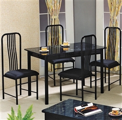 Poly 5 Piece Faux Marble Top Dining Set in Black Finish by Crown Mark - 1156