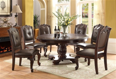 Kiera Complete Round Table Dining Set Sideboard Included in Rich Dark Brown Finish by Crown Mark - CM-2150C-RD