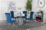 Quinn Teal Velvet Chairs 5 Piece Dining Set in Chrome Finish by Coaster - 115561