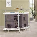 Gideon Crescent Shaped Glass Top Bar Unit in White High Gloss Lacquer Finish by Coaster - 182235