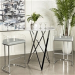 Bexter White Faux Marble Round Top Bar Table 3 Piece Set in Chrome Finish by Coaster - 183526