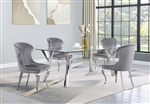 Alaia Grey Chairs Rectangular Glass Top Dining Table 5 Piece Set in Chrome Finish by Coaster - 190711