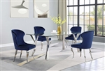 Alaia Ink Blue Chairs Rectangular Glass Top Dining Table 5 Piece Set in Chrome Finish by Coaster - 190711