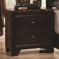 Conner Nightstand in Dark Walnut Finish with Faux Marble Top by Coaster - 200422