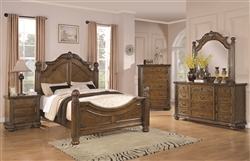 Bartole Traditional Bed with Finials 6 Piece Bedroom Set in Light Oak Finish by Coaster - 202221