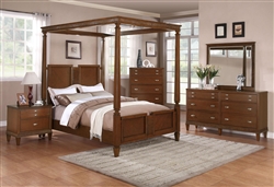 Jayden 6 Piece Canopy Bed Bedroom Set in Light Cherry Finish by Coaster - 202481