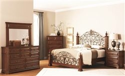6 Piece Edgewood Poster Bed Bedroom Set in Distressed Rich Cherry Finish by Coaster - 202620