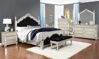 Heidi Tufted Upholstered Bed 6 Piece Bedroom Set in Metallic Platinum Finish by Coaster - 222731