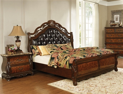 Exeter Tufted Upholstered Sleigh Bed in Dark Burl Finish by Coaster - 222751Q