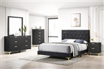 Kendall Black Velvet Upholstered Bed 6 Piece Bedroom Set in Black Finish by Coaster - 224451