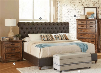 Gresham Upholstered Bed in Vintage Bourbon Finish by Coaster - 301097Q