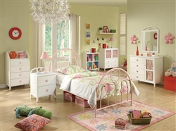 Juliette 4 Piece Youth Bedroom Set in Pink and White Metal Finish by Coaster - 400571