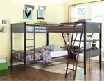 Meyers Triple Twin Bunk Workstation Loft Bed in Black and Gunmetal Finish by Coaster - 460390-L