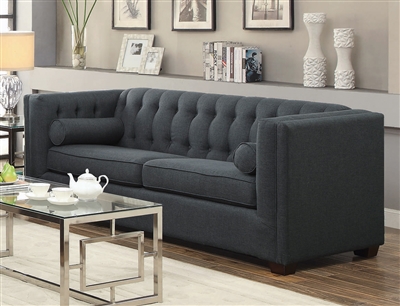 Cairns Tufted Sofa in Charcoal Linen-Like Fabric by Coaster - 504901