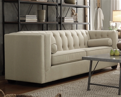 Cairns Tufted Sofa in Oatmeal Linen-Like Fabric by Coaster - 504904