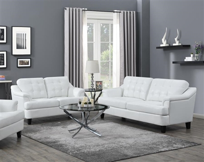 Freeport 2 Piece Sofa Set in Snow White Leatherette Upholstery by Coaster - 508634-S