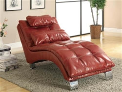 Red Leather Like Vinyl Accent Chaise by Coaster - 550077