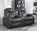 Korbach Power Reclining Console Loveseat in Charcoal Performance Leatherette by Coaster - 603415PP