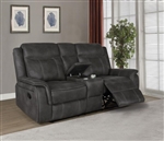 Lawrence Reclining Console Loveseat in Charcoal Performance Coated Microfiber by Coaster - 603505