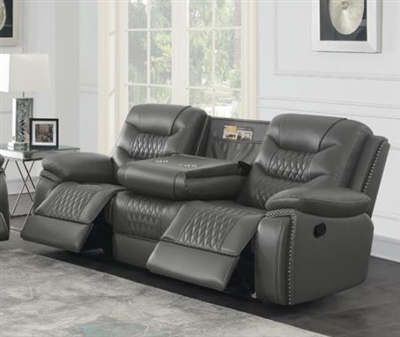 Flamenco Power Reclining Sofa with Drop Down Table in Charcoal Breathable Performance Leatherette by Coaster - 610204P