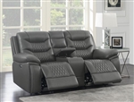 Flamenco Power Reclining Console Loveseat in Charcoal Breathable Performance Leatherette by Coaster - 610205P