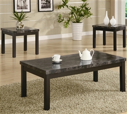 Marble Like Top 3 Piece Occasional Table Set in Black Finish by Coaster - 700385