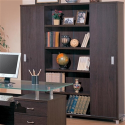 Decarie Home Office Sliding Door Bookcase in Rich Dark Finish by Coaster - 800203