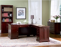 4 Piece L-Shaped Desk Home Office Executive Set in Rich Cherry Finish by Coaster - 800572S