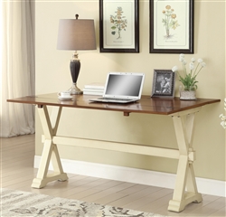 Multi Purpose Writing Desk in Two Tone Antique Cream and Brown Finish by Coaster - 800642