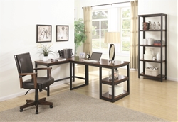 Marple 3 Piece L-Shaped Desk Home Office Set in Two Tone Brown and Black Finish by Coaster - 801242-S