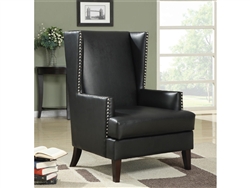 Black Leather Like Vinyl Wing Accent Chair by Coaster - 902078
