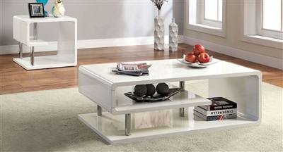 Ninove I 2 Piece Occasional Table Set in White/Chrome by Furniture of America - FOA-CM4057-2PK