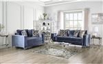 Jodie 2 Piece Sofa Set in Satin Blue/Silver Finish by Furniture of America - FOA-SM2687
