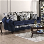 Kenna Sofa in Navy/Silver Finish by Furniture of America - FOA-SM4434-SF
